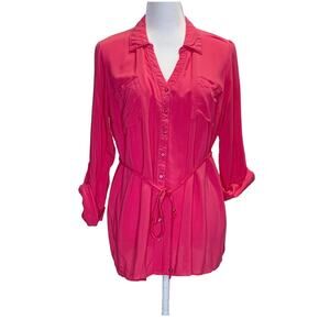 Two Hearts Maternity Women’s Pink Button Down Blouse Top Size M 3/4 Sleeves